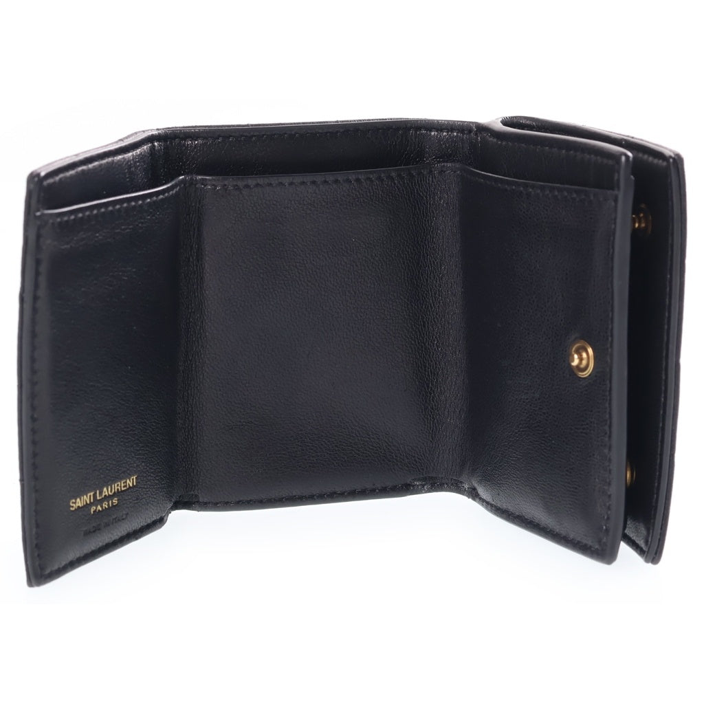 SAINT LAURENT PARIS(サンローランパリ) 三つ折り財布 コンパクトウォレット ラムスキン ブラック GD金具 787558 レディース