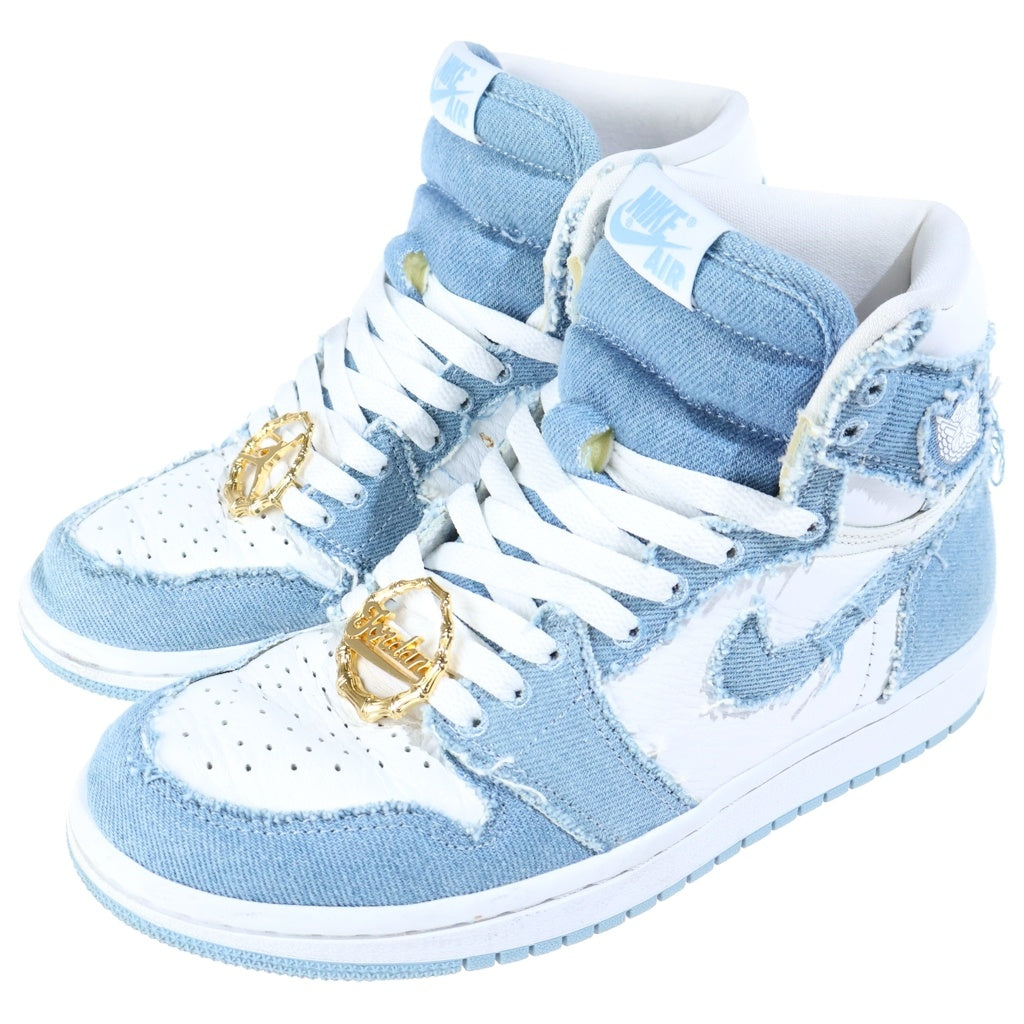 NIKE(ナイキ) Air Jordan High OG Denim エア ジョーダン 1 レトロ ハイ オリジナル デニム ハイカットスニーカー US6/23cm ホワイト/ブルー DM9036-104 レディース
