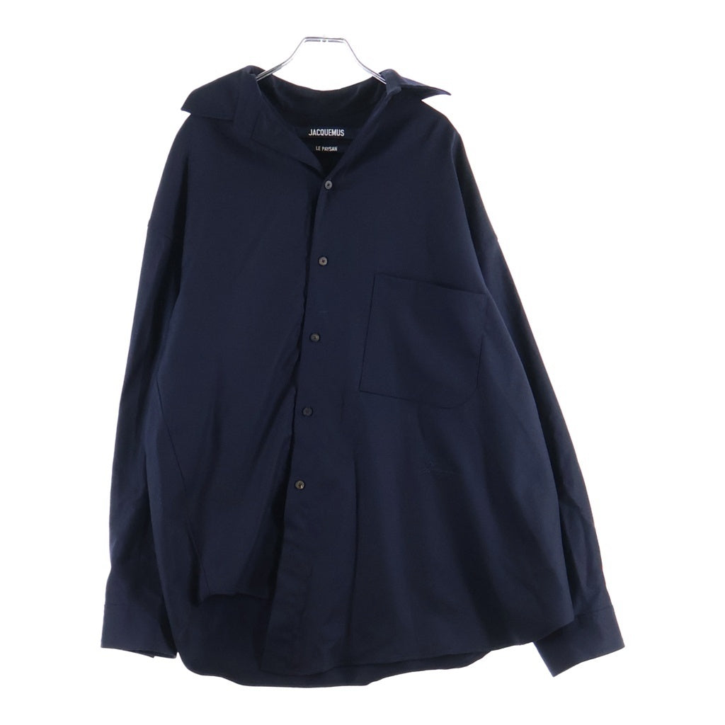 JACQUEMUS(ジャックムス) 25AW La Chemis Cuadro Shirt アシンメトリー長袖シャツ ネイビー SHM00537AW00631380