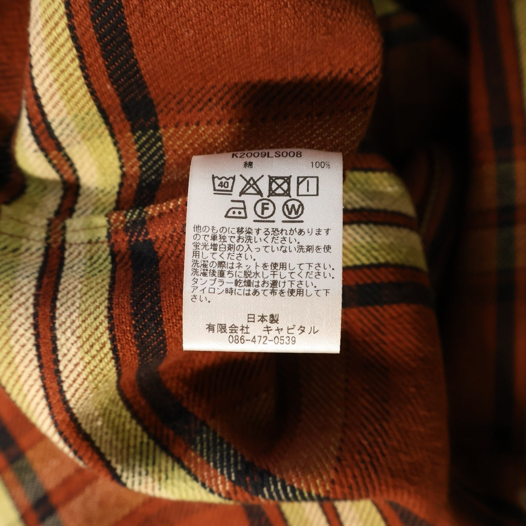 KAPITAL(キャピタル) ヘビーネルチェック長袖シャツ オペラスリーブコンポーザーシャツ レッド/ブラウン K2009LS008