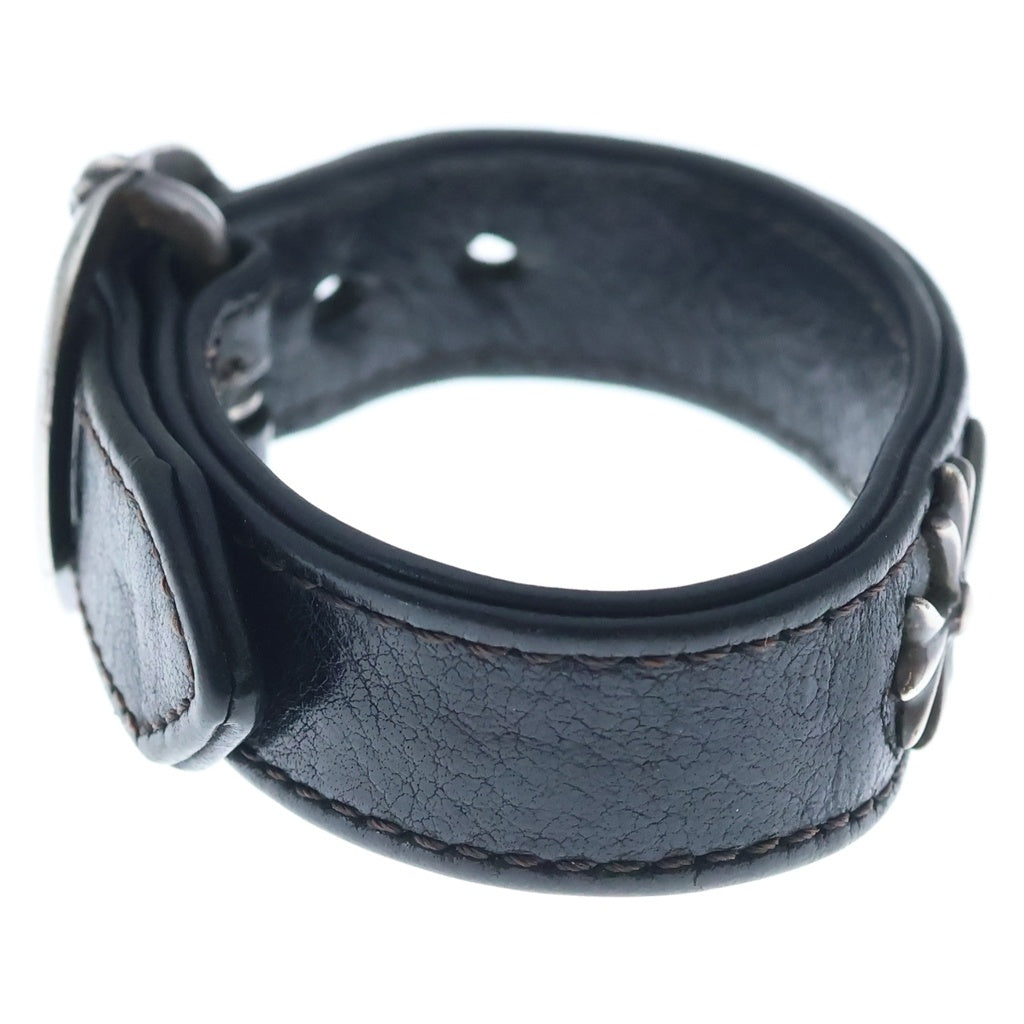 CHROME HEARTS(クロムハーツ) GUNSLINGER タイニーCHクロス装飾 レザーブレスレット ブラック/シルバー