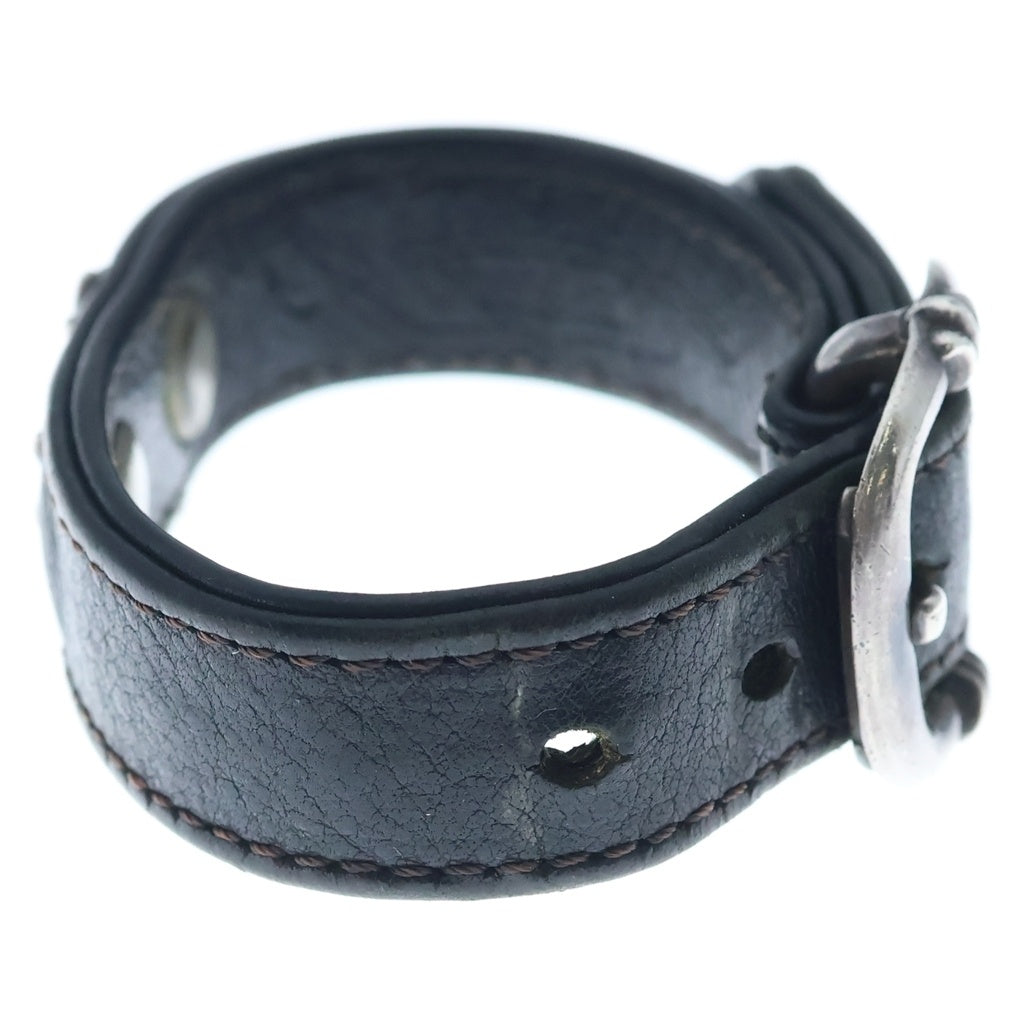 CHROME HEARTS(クロムハーツ) GUNSLINGER タイニーCHクロス装飾 レザーブレスレット ブラック/シルバー