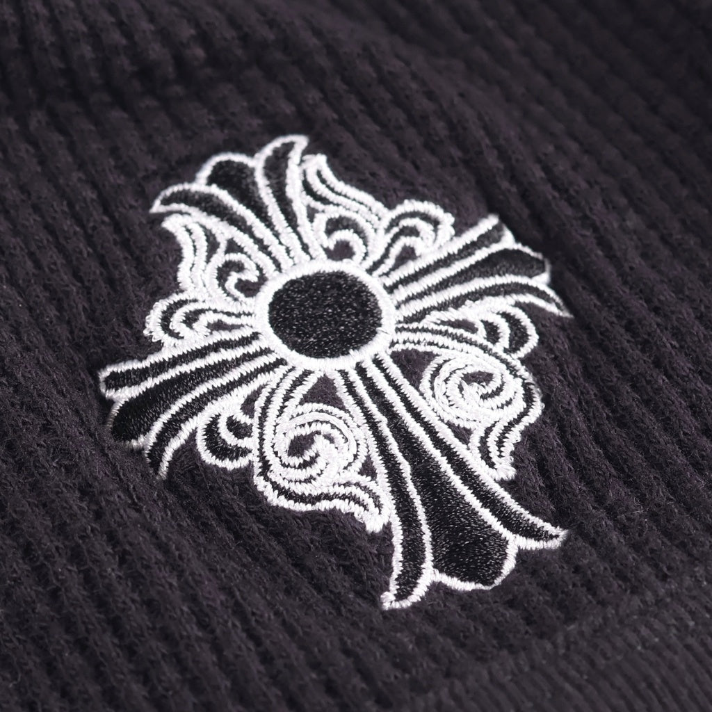 CHROME HEARTS(クロムハーツ) CHクロス刺繍 ビーニー サーマルニット帽 ブラック
