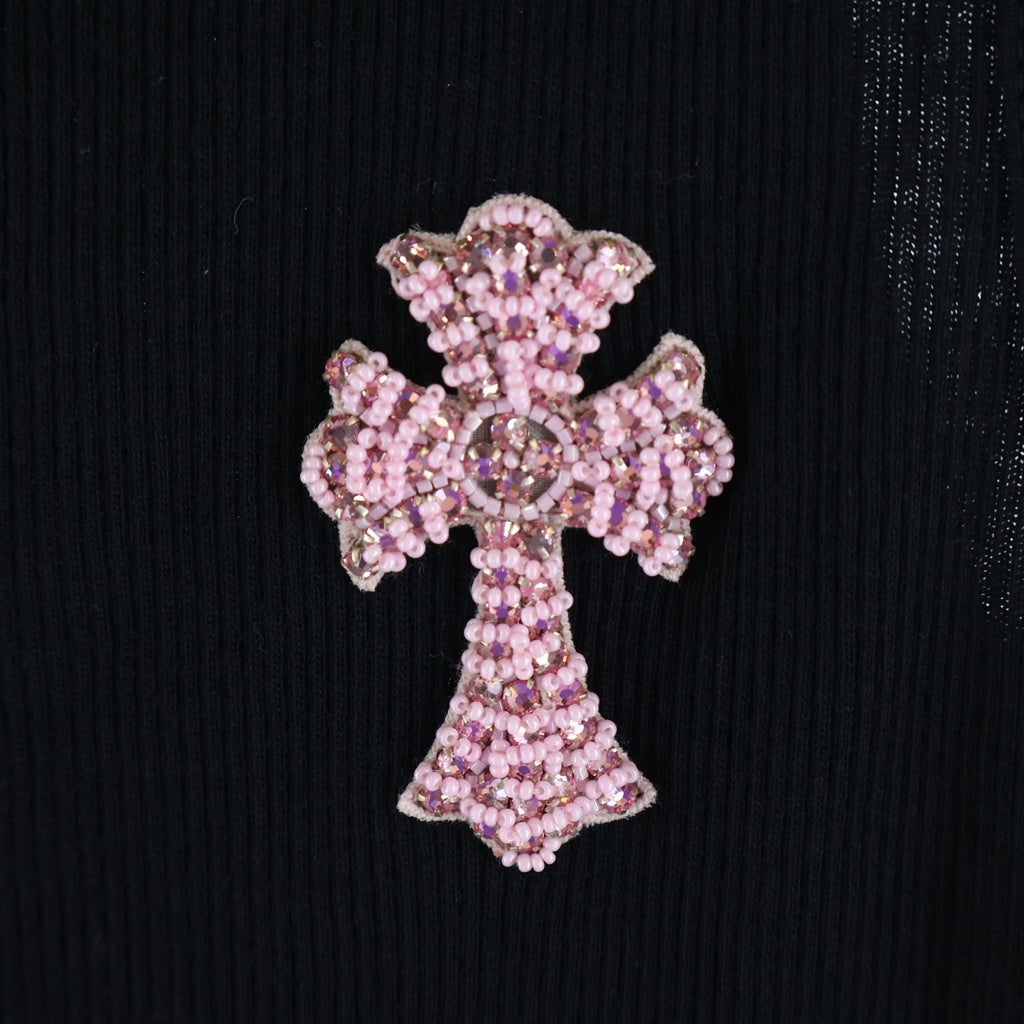 CHROME HEARTS(クロムハーツ) BEADED CROSS TANK TOP ビーズクロス タンクトップ ブラック/ピンク