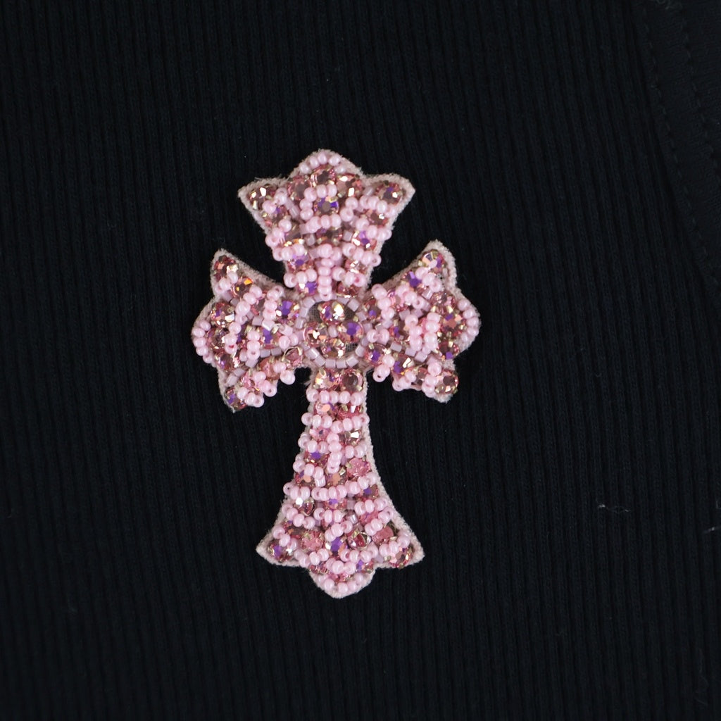 CHROME HEARTS(クロムハーツ) BEADED CROSS TANK TOP ビーズクロス タンクトップ ブラック/ピンク