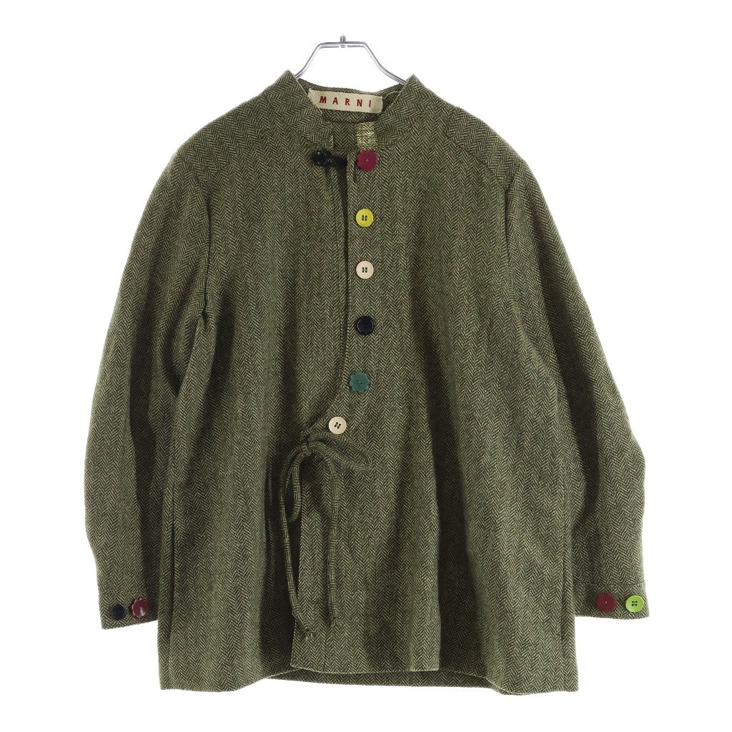 MARNI(マルニ) ノーカラーウールジャケット マルチボタン レディース カーキ