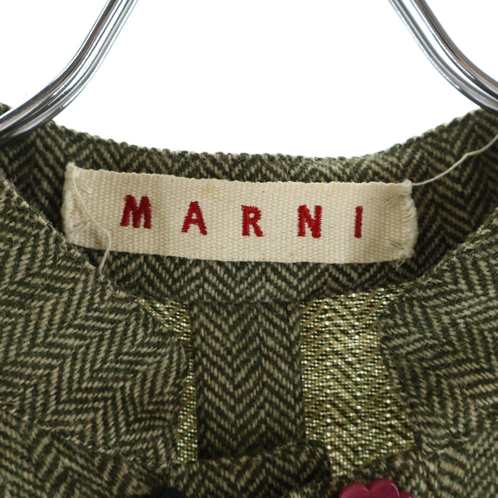 MARNI(マルニ) ノーカラーウールジャケット マルチボタン レディース カーキ