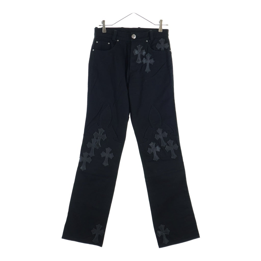 CHROME HEARTS(クロムハーツ) OLD FLEURKNEE CRSパッチ付きオーダーメイド デニムパンツ ブラック