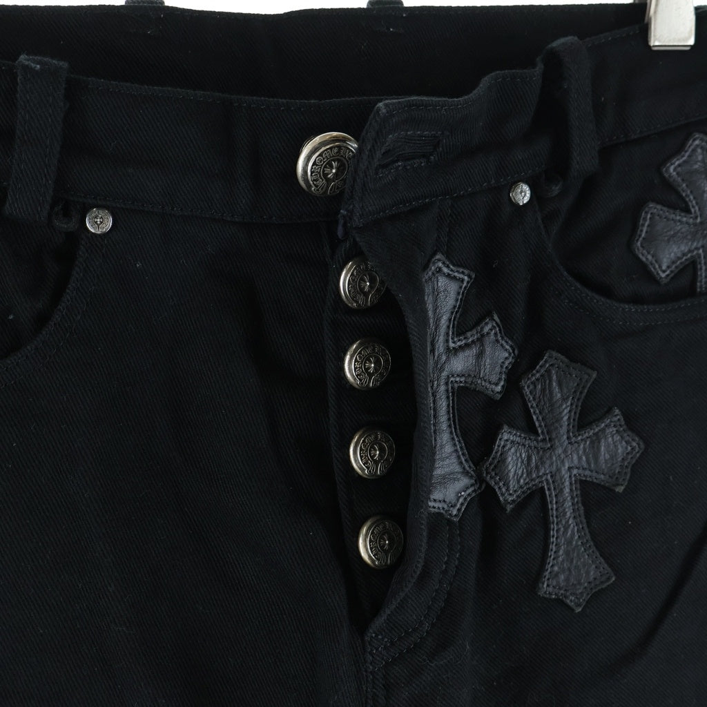 CHROME HEARTS(クロムハーツ) OLD FLEURKNEE CRSパッチ付きオーダーメイド デニムパンツ ブラック