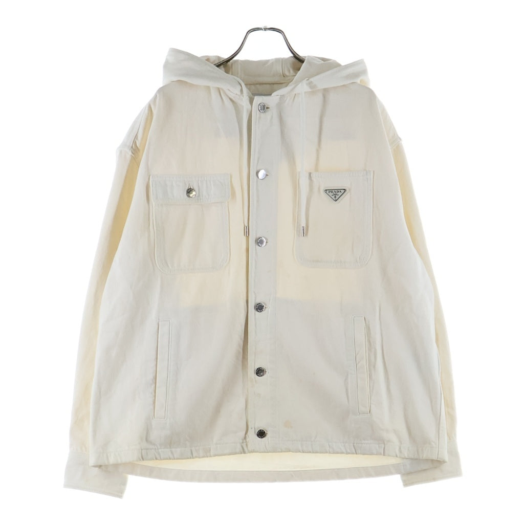 PRADA(プラダ) トライアングルロゴ ボタンアップ デニムフーデットジャケット ホワイト GEC108 S000 14LW