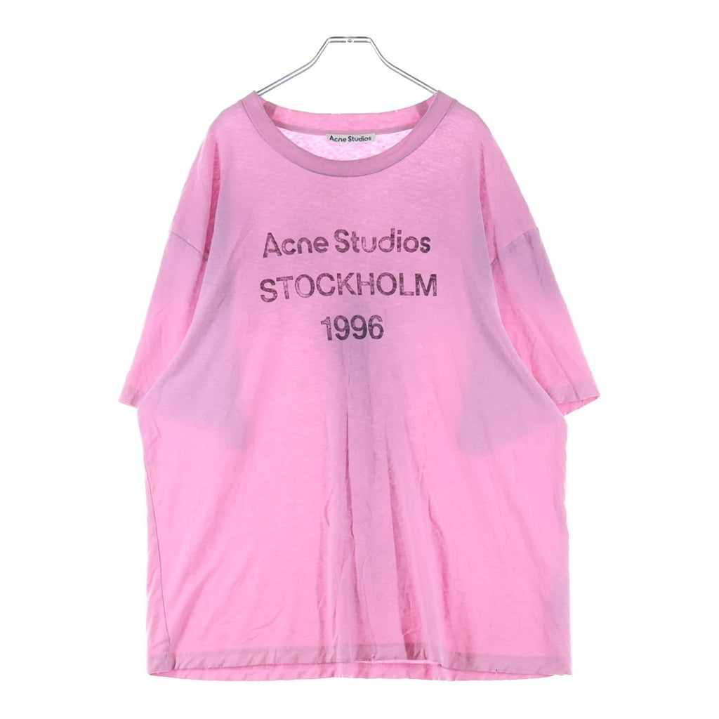 Acne Studios(アクネ ストゥディオズ) 25SS 汚れダメージ加工ロゴ クルーネック半袖カットソーTシャツ ピンク FN-UX-TSHI000013