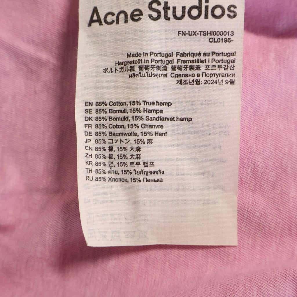 Acne Studios(アクネ ストゥディオズ) 25SS 汚れダメージ加工ロゴ クルーネック半袖カットソーTシャツ ピンク FN-UX-TSHI000013