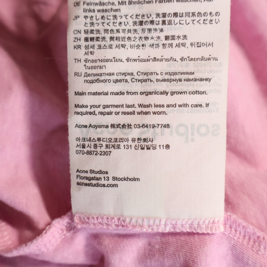 Acne Studios(アクネ ストゥディオズ) 25SS 汚れダメージ加工ロゴ クルーネック半袖カットソーTシャツ ピンク FN-UX-TSHI000013