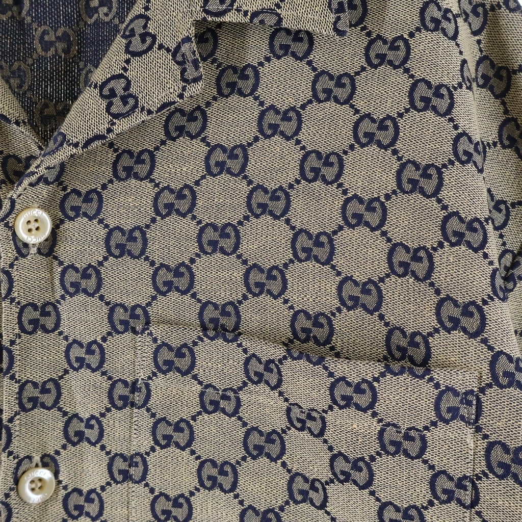 GUCCI(グッチ) GGリネンブレンドキャンバス半袖シャツ ブラウン 742707 ZAM7G
