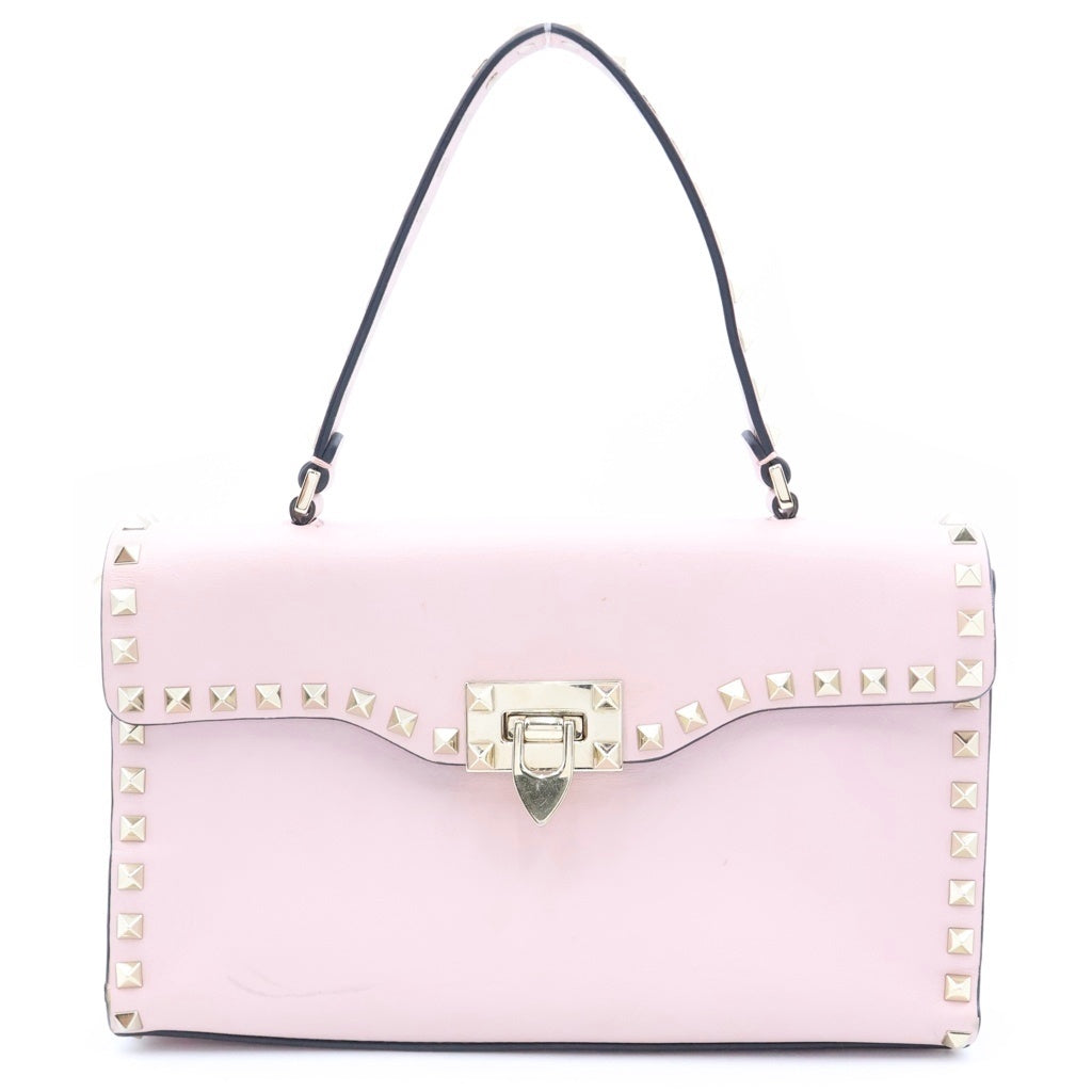 VALENTINO(ヴァレンティノ) 2WAY ロックスタッズ レザー ショルダーバッグ ハンドバッグ ピンク レディース