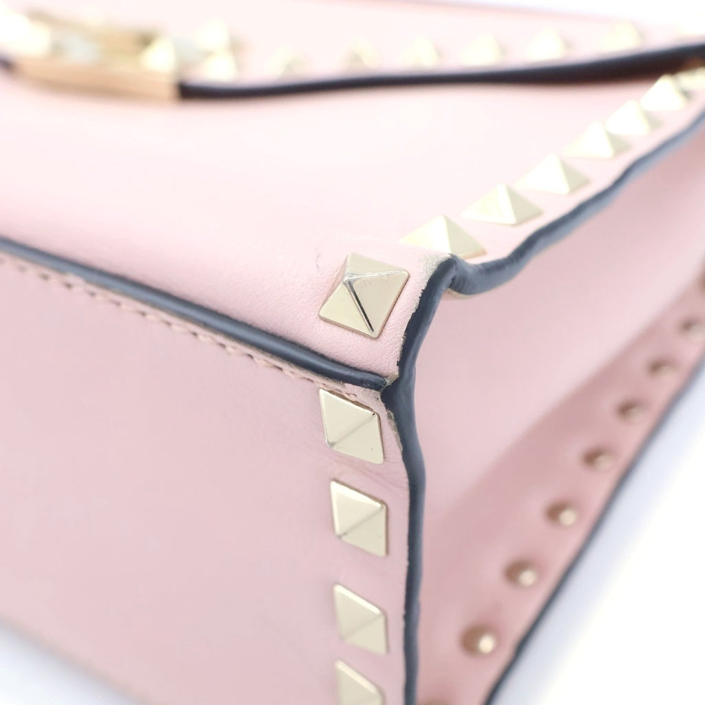 VALENTINO(ヴァレンティノ) 2WAY ロックスタッズ レザー ショルダーバッグ ハンドバッグ ピンク レディース