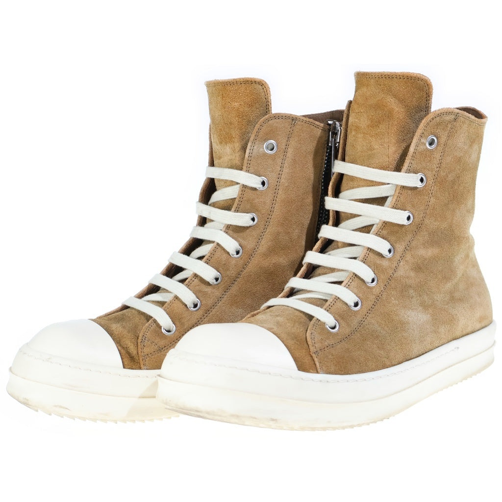 Rick Owens(リックオウエンス) 26SS Temple レースアップ ジップスニーカー ラモーンズ ハイカットレザースニーカー ブラウン RU01F2890LCSU