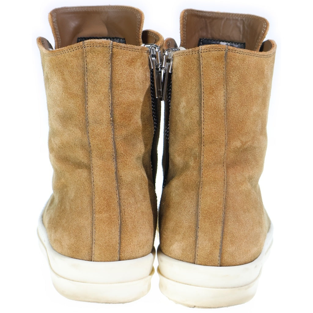 Rick Owens(リックオウエンス) 26SS Temple レースアップ ジップスニーカー ラモーンズ ハイカットレザースニーカー ブラウン RU01F2890LCSU