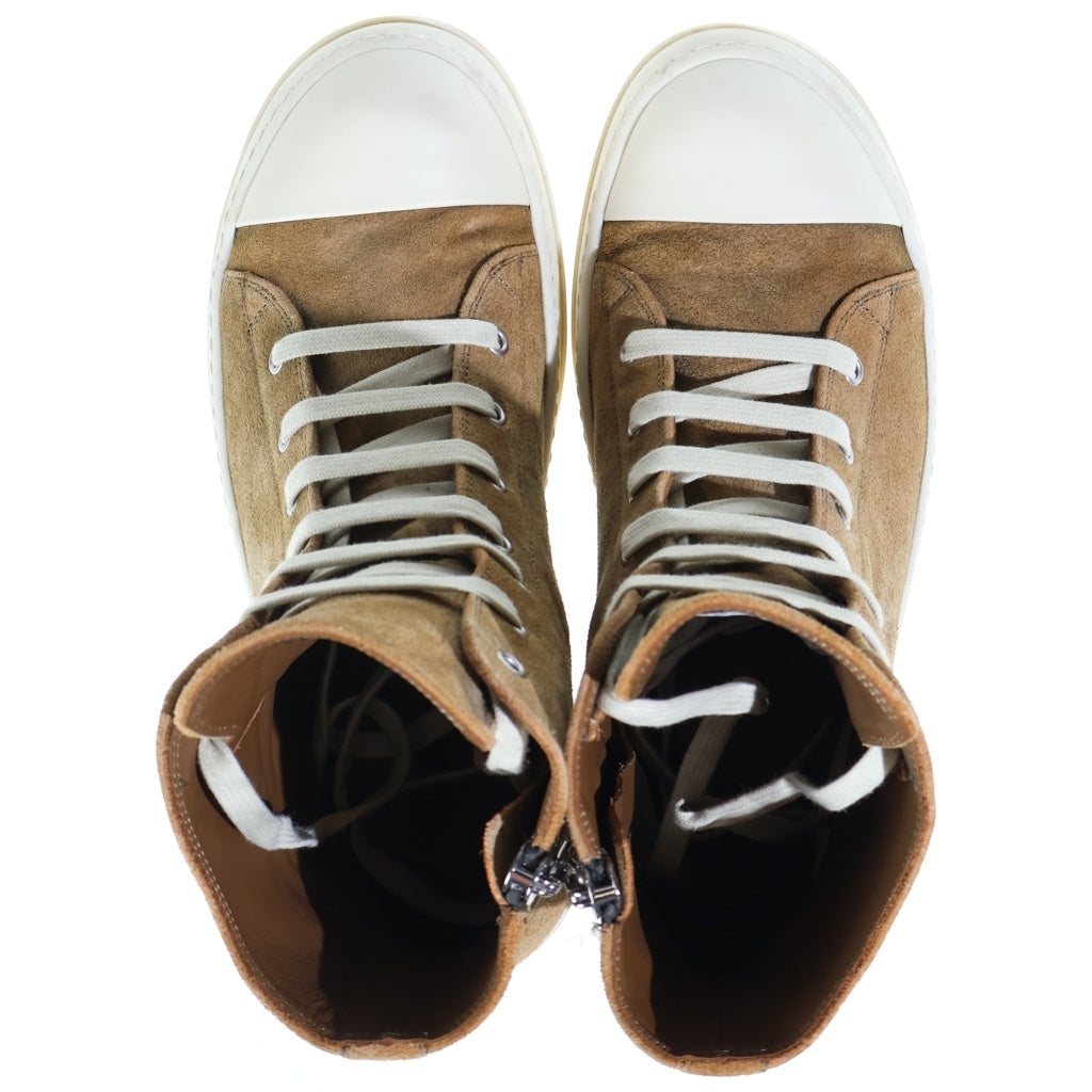 Rick Owens(リックオウエンス) 26SS Temple レースアップ ジップスニーカー ラモーンズ ハイカットレザースニーカー ブラウン RU01F2890LCSU