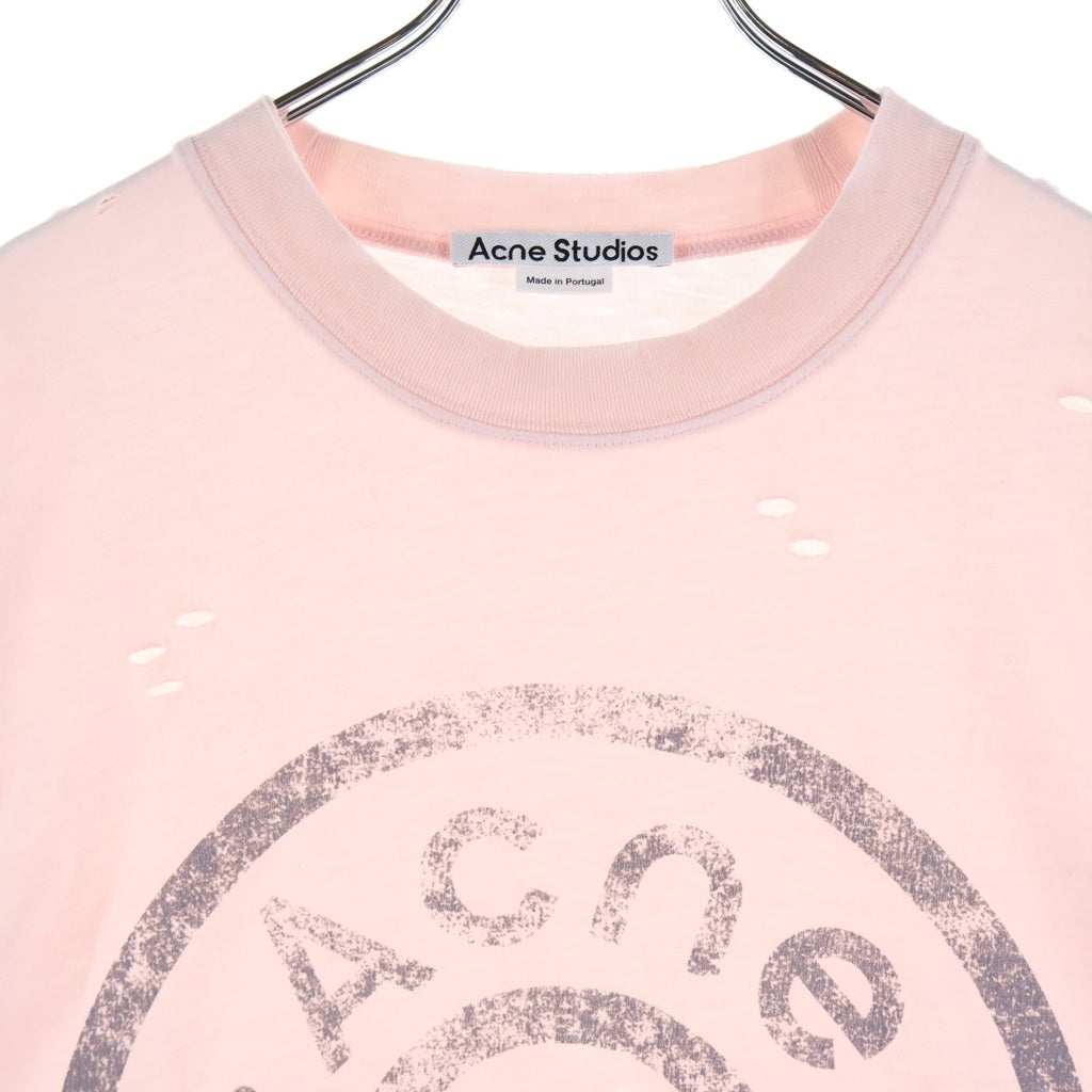 Acne Studios(アクネ ストゥディオズ) 24SS グラフィックプリント ダメージ加工 半袖Tシャツ カットソー ピンク FN-UX-TSHI000079 CL0294