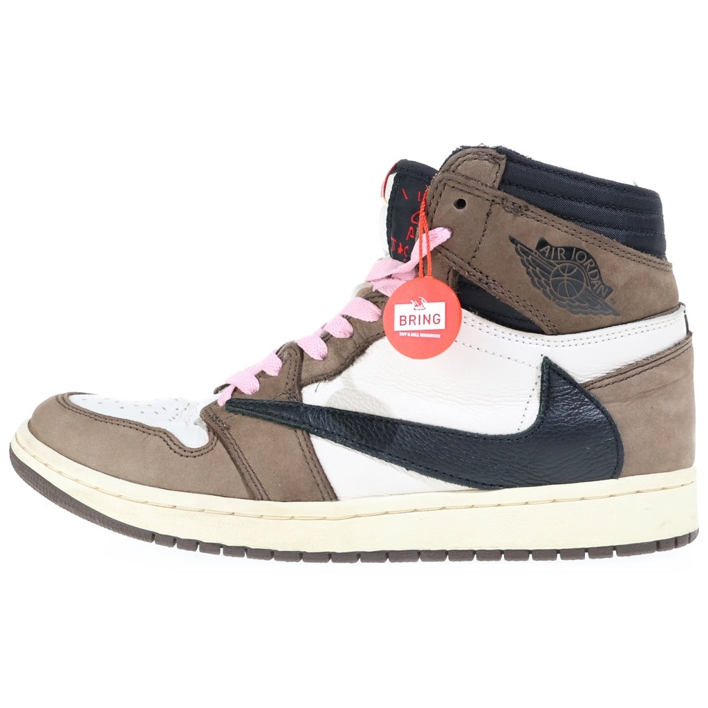 NIKE(ナイキ) ×TRAVIS SCOTT AIR JORDAN 1 HIGH OG TS SP トラヴィススコット エアジョーダン1 レザーハイカットスニーカー ブラウン/ホワイト US9.5/27.5cm CD4487-100