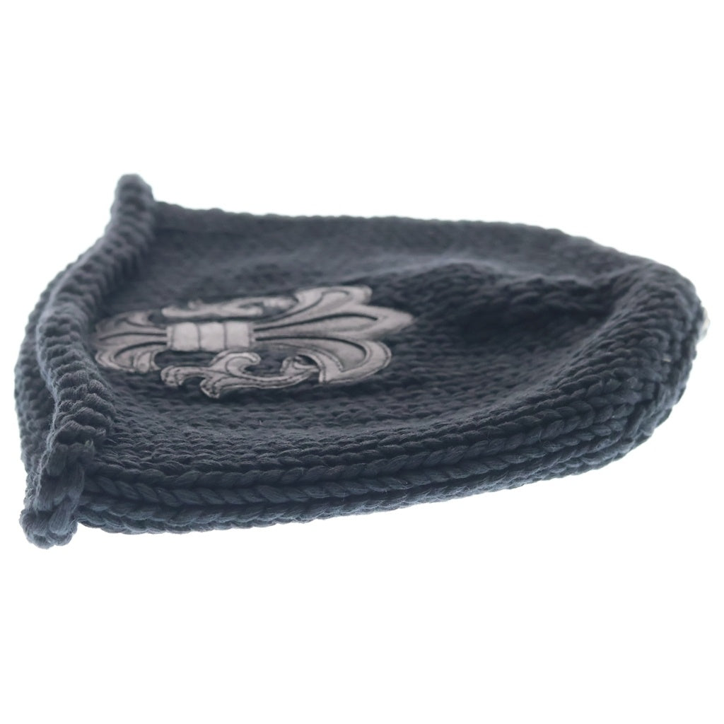 CHROME HEARTS(クロムハーツ) COTTON BEANIE CAP BS FLEUR コットン×レザー BSフレア ビーニーキャップ ニットキャップ ニット帽 ブラック