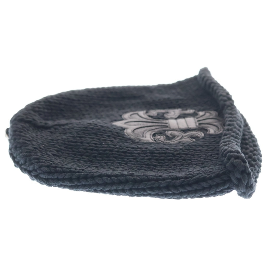CHROME HEARTS(クロムハーツ) COTTON BEANIE CAP BS FLEUR コットン×レザー BSフレア ビーニーキャップ ニットキャップ ニット帽 ブラック