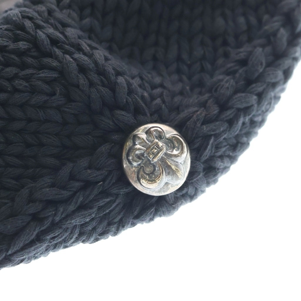 CHROME HEARTS(クロムハーツ) COTTON BEANIE CAP BS FLEUR コットン×レザー BSフレア ビーニーキャップ ニットキャップ ニット帽 ブラック