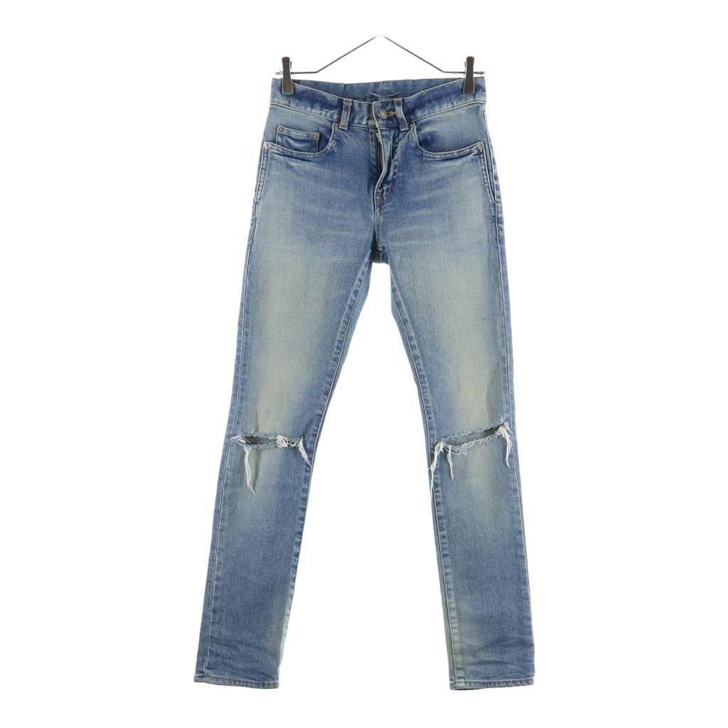 SAINT LAURENT PARIS(サンローランパリ) ジップフライ ニークラッシュストレートデニム インディゴブルー 606663