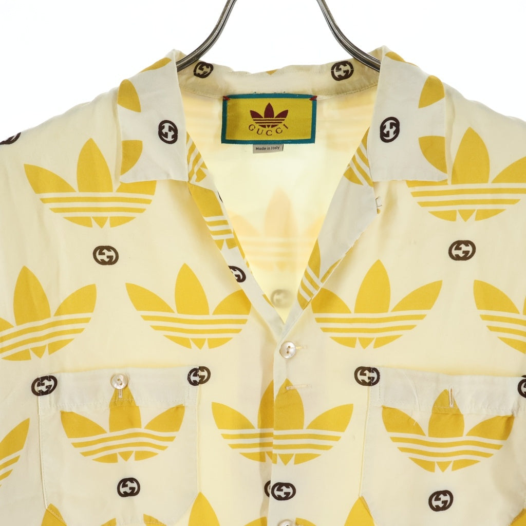 GUCCI(グッチ) × ADIDAS アディダス GGロゴ総柄デザイン 半袖ボーリングシャツ イエロー 691523ZAIXZ