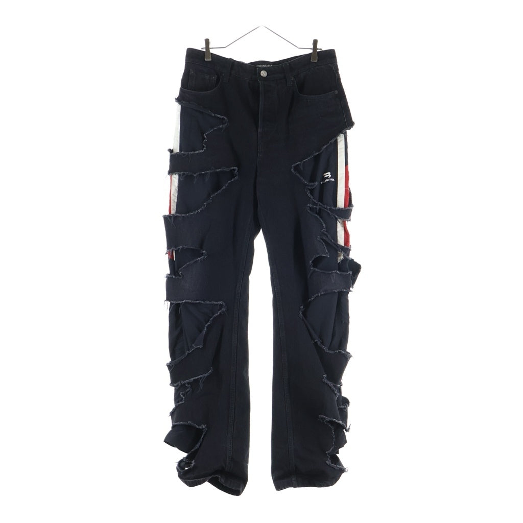 BALENCIAGA(バレンシアガ) 21AW SLASHED LOOSE FIT JEANS スラッシュドルーズフィットクラッシュデニムパンツ ブラック 662764 TBP47