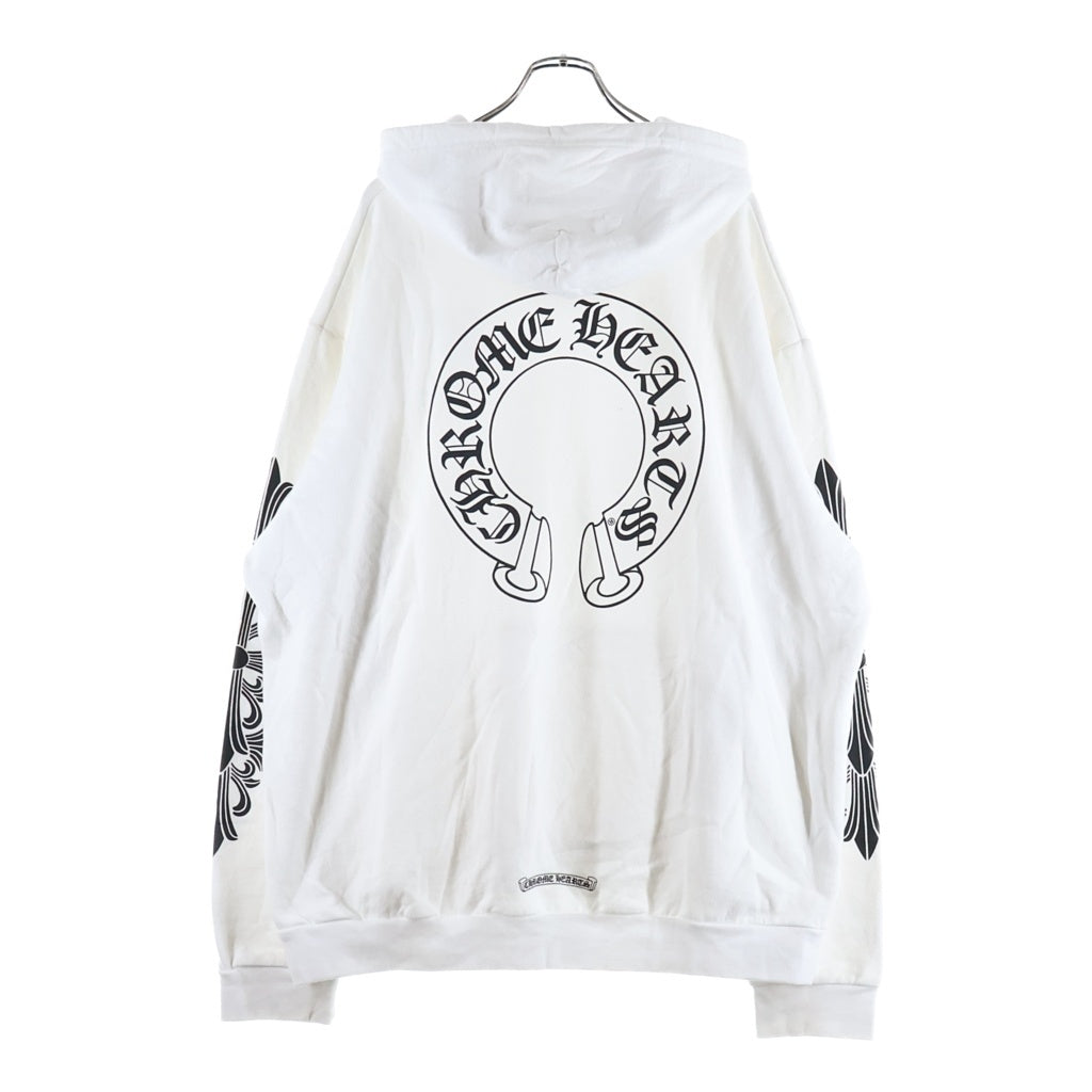 CHROME HEARTS(クロムハーツ) HORSE SHOE FLRL バックホースシュー 袖フローラル プルオーバースウェットパーカー ホワイト