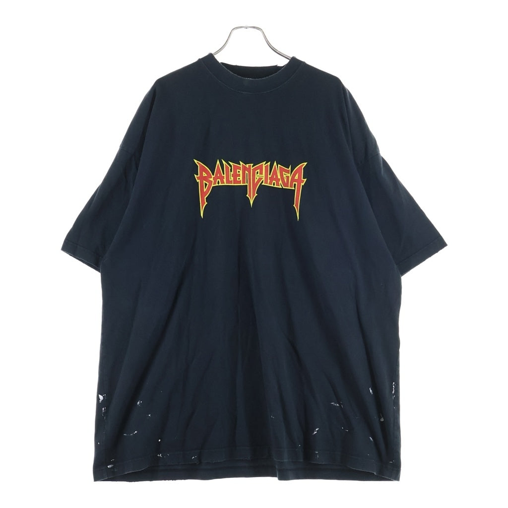 BALENCIAGA(バレンシアガ) 22SS METAL LOGO CRASHED TEE メタルロゴ フロントプリントクルーネック半袖カットソーTシャツ ブラック 694576 TMV88