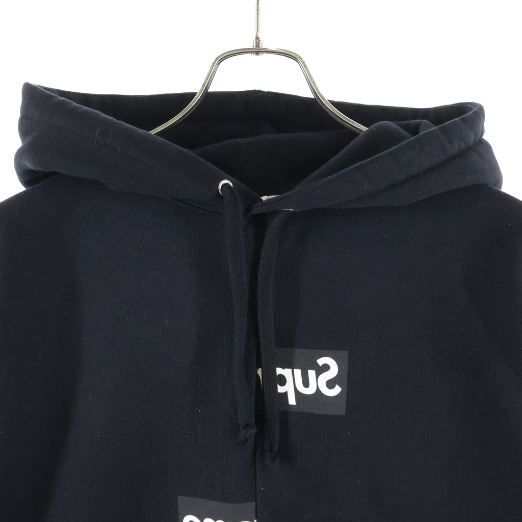 SUPREME(シュプリーム) 18AW ×COMMEdesGARCONS SHIRT Split Box Logo Hooded Sweatshirt コムデギャルソンシャツ スプリットボックスロゴフーディー プルオーバーパーカー ブラック