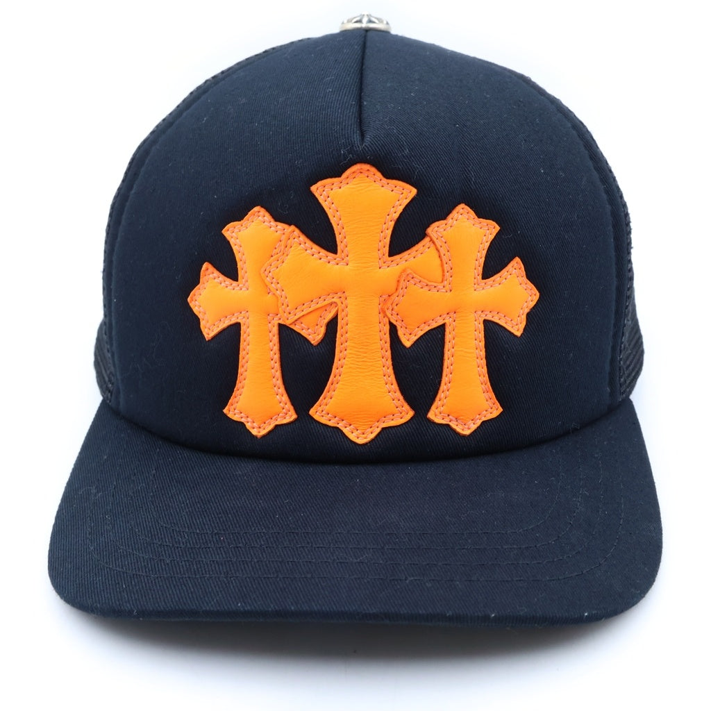 CHROME HEARTS(クロムハーツ) トラッカーキャップ 3セメタリー レザーパッチメッシュキャップ ブラック/オレンジ
