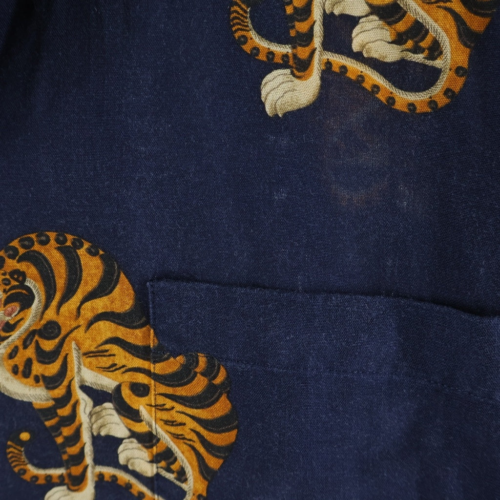 WACKO MARIA(ワコマリア) TIGER L/S HAWAIIAN SHIRT タイガー刺繍 長袖ハワイアンシャツ ネイビー