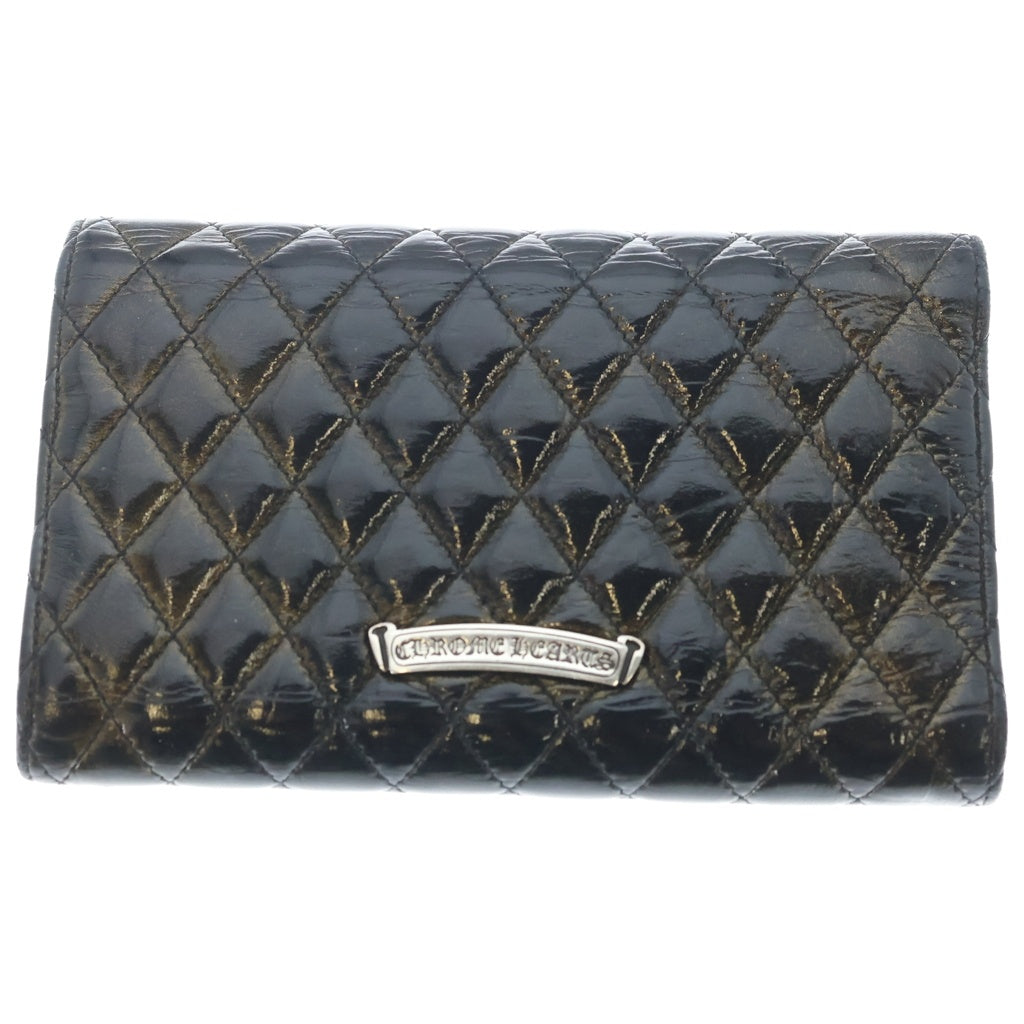 CHROME HEARTS(クロムハーツ) WAVE4 QLT 3SNP クロスボタン キルティング レザーウォレット ブラック/ゴールド