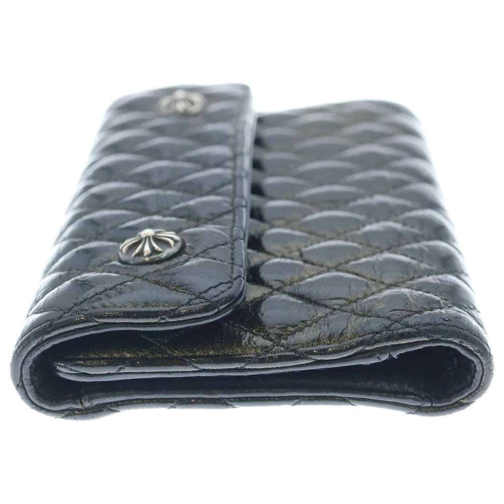 CHROME HEARTS(クロムハーツ) WAVE4 QLT 3SNP クロスボタン キルティング レザーウォレット ブラック/ゴールド