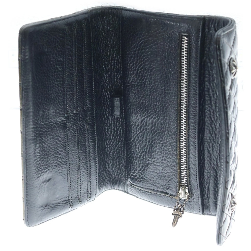 CHROME HEARTS(クロムハーツ) WAVE4 QLT 3SNP クロスボタン キルティング レザーウォレット ブラック/ゴールド