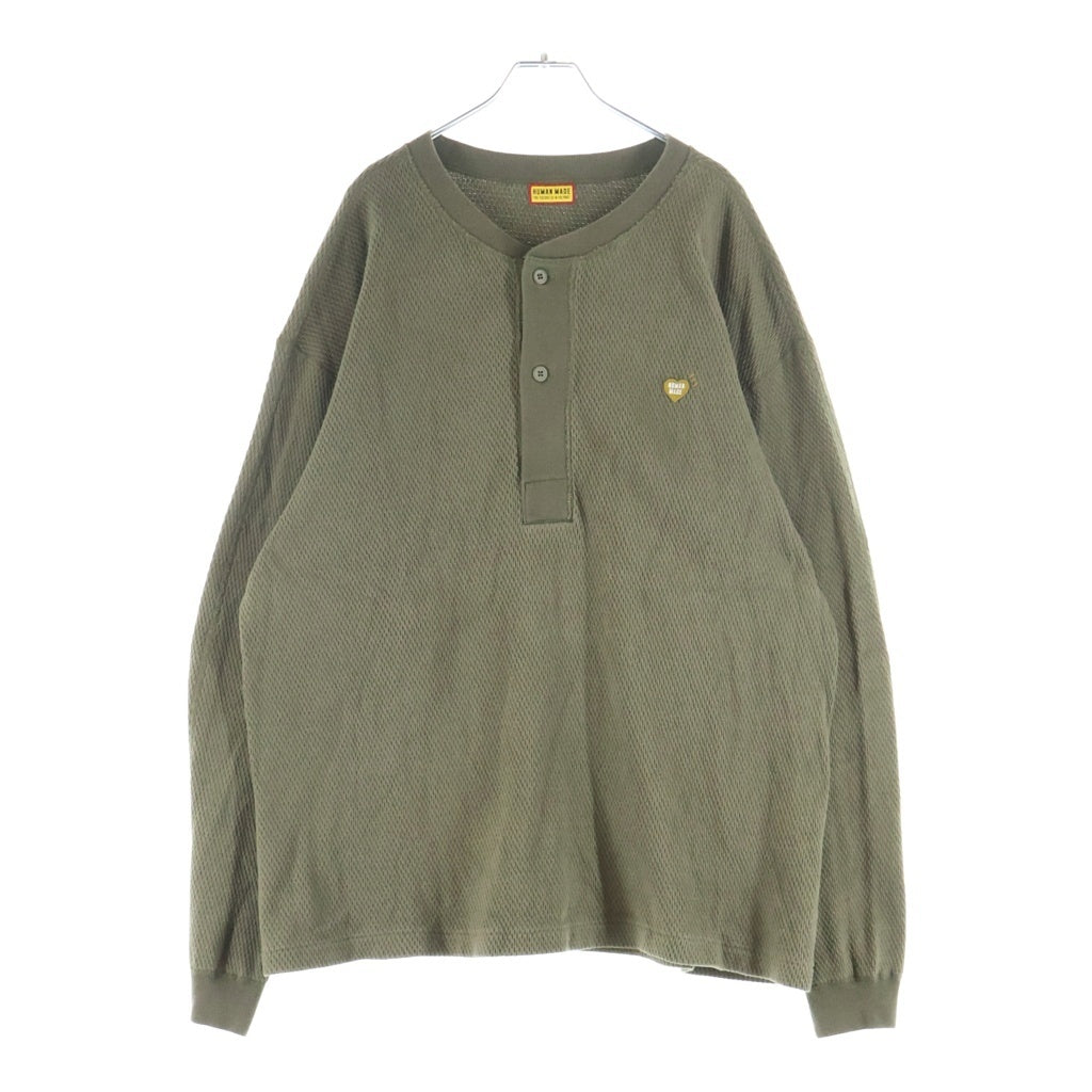 HUMAN MADE(ヒューマンメイド) HENLEY NECK SHIRT ヘンリーネックサーマル ロングスリーブ長袖Tシャツ オリーブ HM31CS020