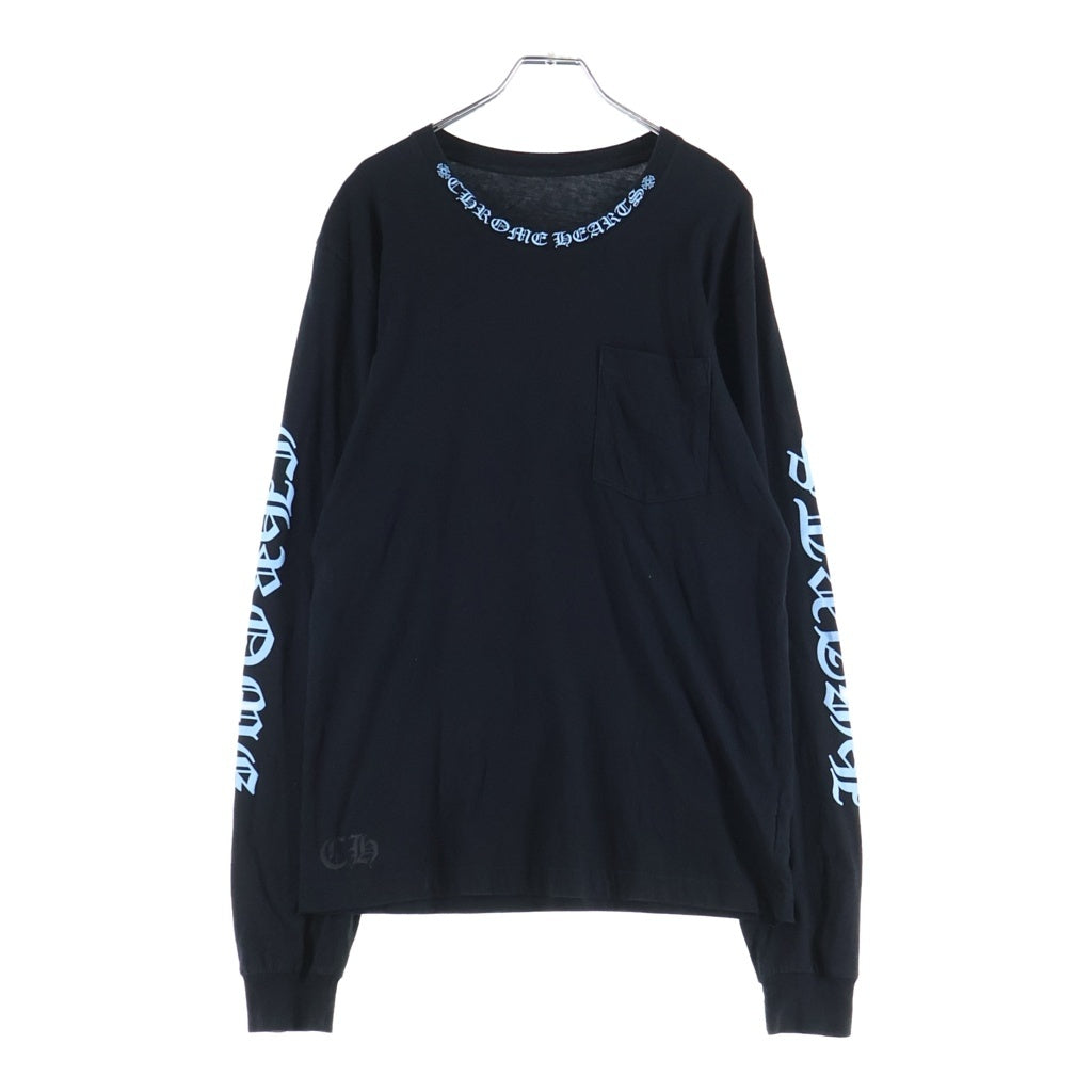 CHROME HEARTS(クロムハーツ) CH L/S T-SHIRT ネックロゴ 長袖Tシャツ ロンT ブラック/ライトブルー