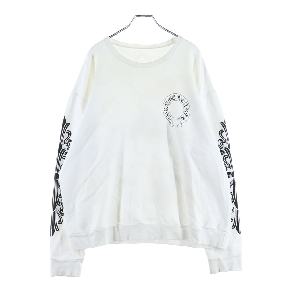 CHROME HEARTS(クロムハーツ) SWTSHRT PLVR 袖フローラルバックホースシュープリントスウェット ホワイト