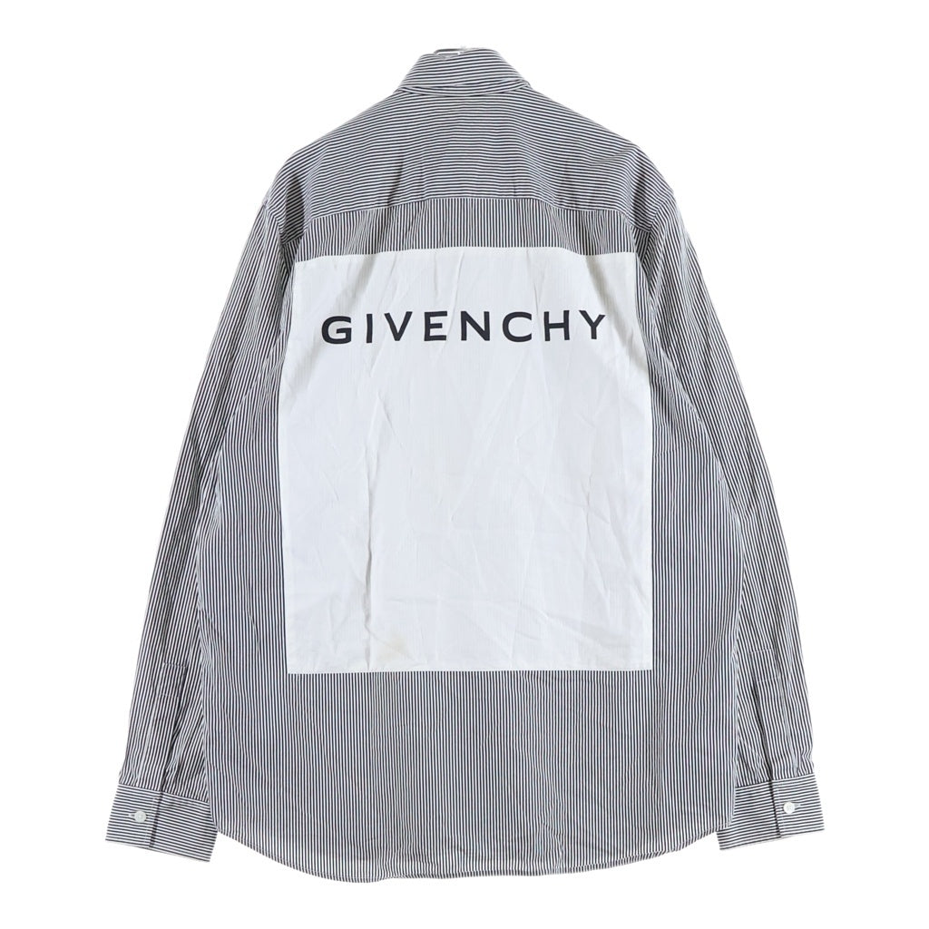 GIVENCHY(ジバンシィ) バックロゴ ボタンアップ長袖ストライプシャツ ネイビー/ホワイト BM60H0123T