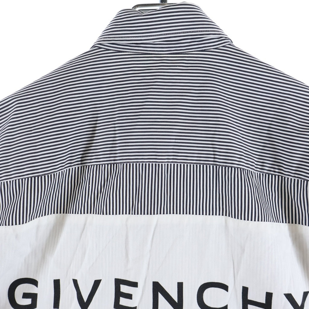 GIVENCHY(ジバンシィ) バックロゴ ボタンアップ長袖ストライプシャツ ネイビー/ホワイト BM60H0123T