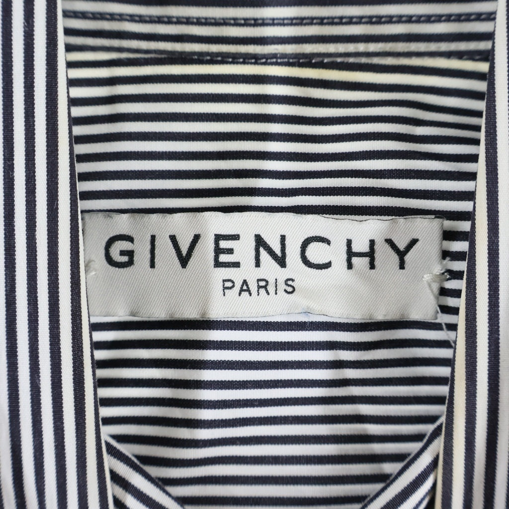 GIVENCHY(ジバンシィ) バックロゴ ボタンアップ長袖ストライプシャツ ネイビー/ホワイト BM60H0123T