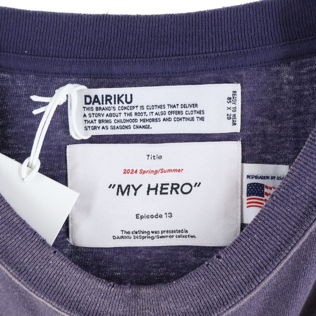DAIRIKU(ダイリク) MY HERO AMERICA VINTAGE SUNBURN TEE マイヒーロー フロント刺繍 クルーネック長袖カットソーTシャツ パープル 24SS C-4