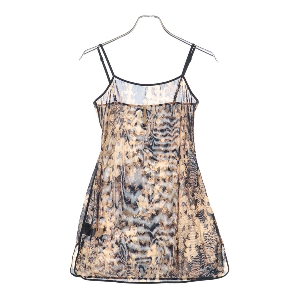 CHROME HEARTS(クロムハーツ) SHEER MESH BATEAU シアーセメタリークロス総柄プリント ワンピース キャミソール ブラウン レディース