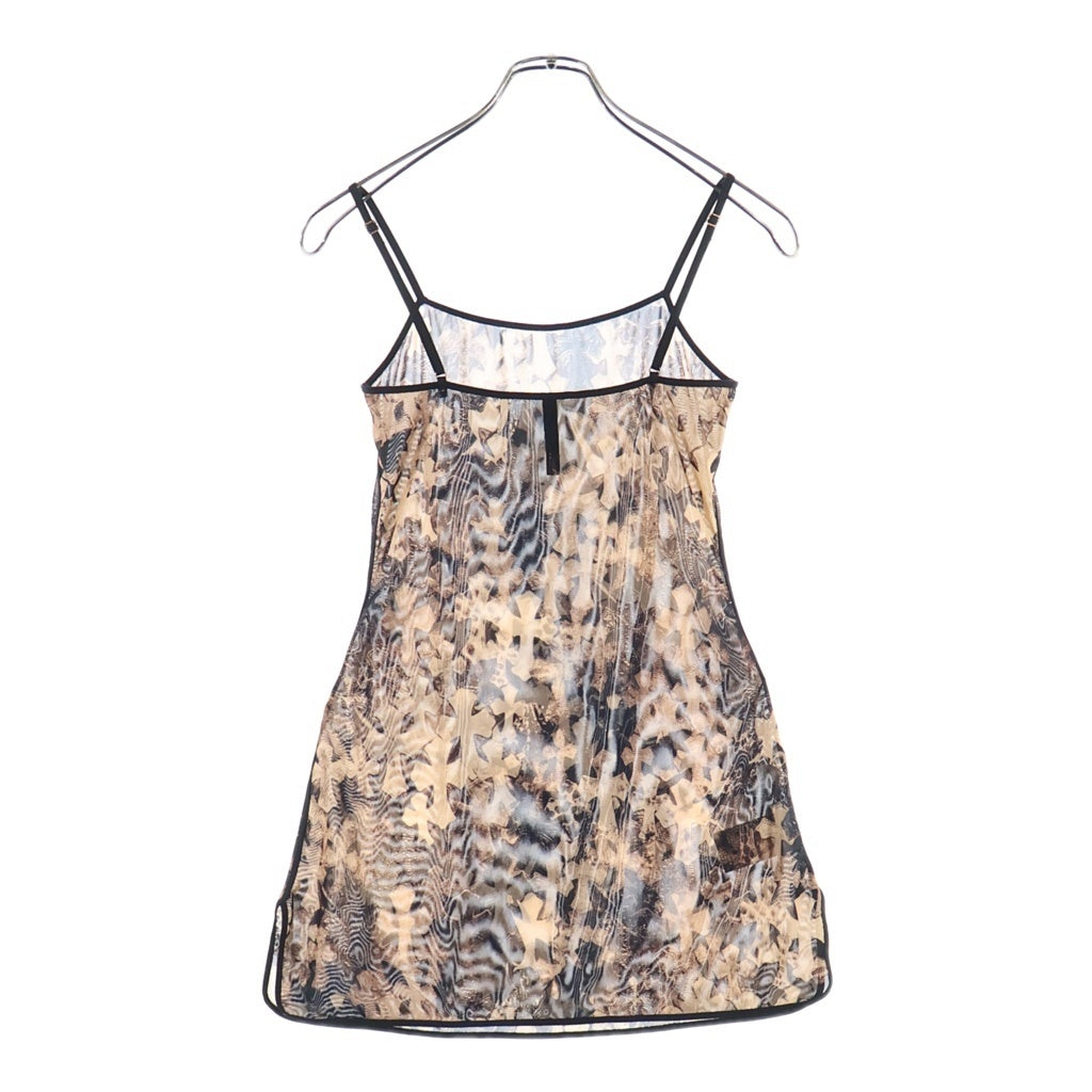 CHROME HEARTS(クロムハーツ) SHEER MESH BATEAU シアーセメタリークロス総柄プリント ワンピース キャミソール ブラウン レディース