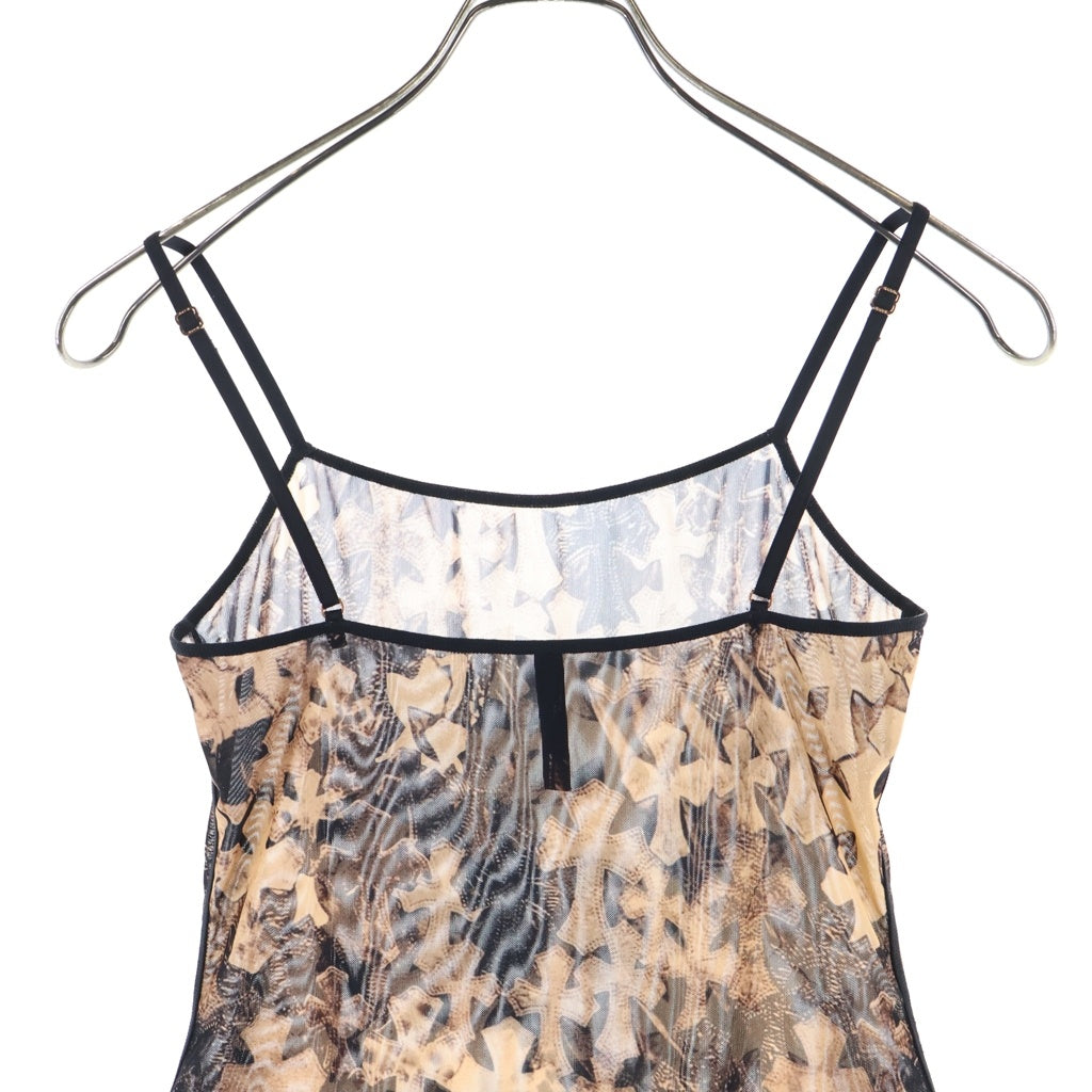 CHROME HEARTS(クロムハーツ) SHEER MESH BATEAU シアーセメタリークロス総柄プリント ワンピース キャミソール ブラウン レディース