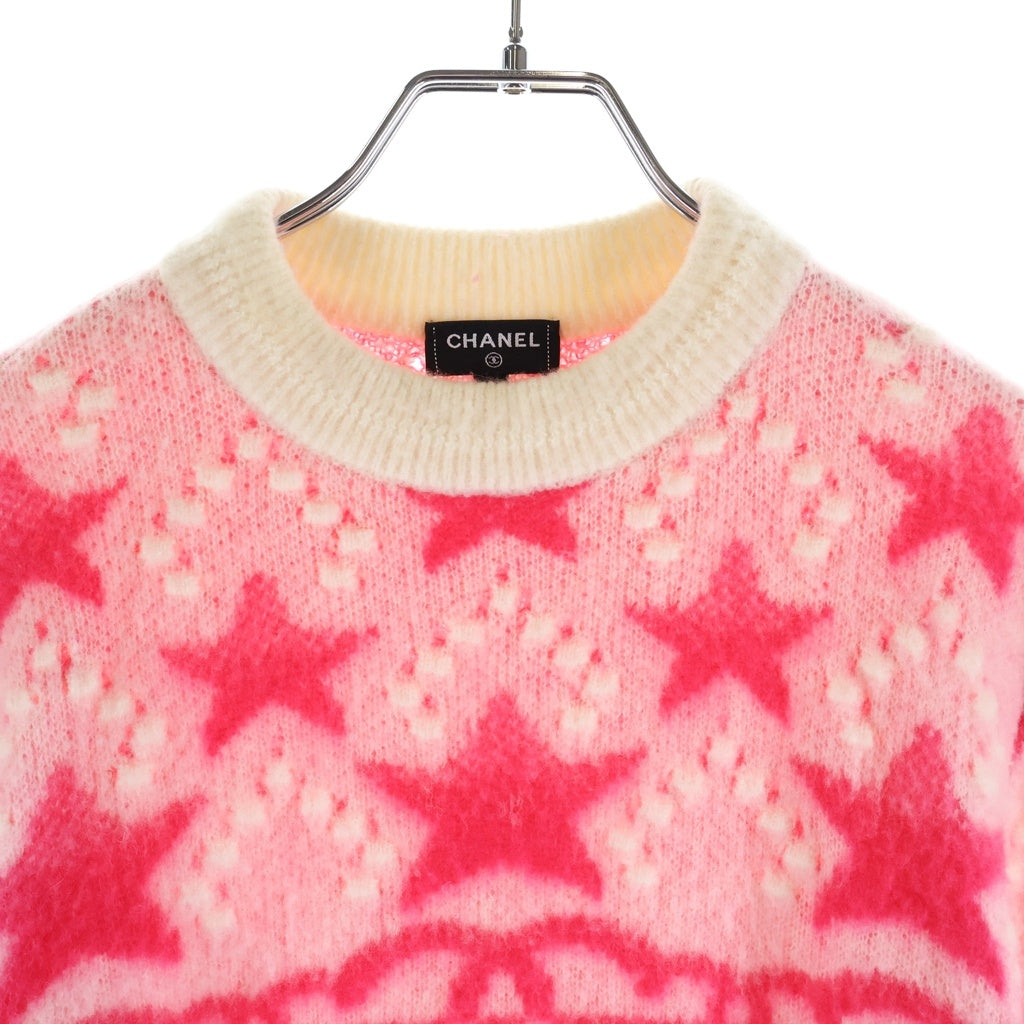 CHANEL(シャネル) 23AW スターモチーフ リブネックカシミヤニットセーター ピンク/ホワイト レディース P74520K10862